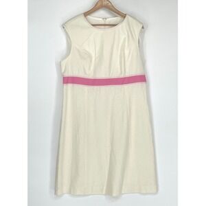 Studio C Women Dress 16 Shift Cream Pink Linen Blend Sleeveless Empire Waist